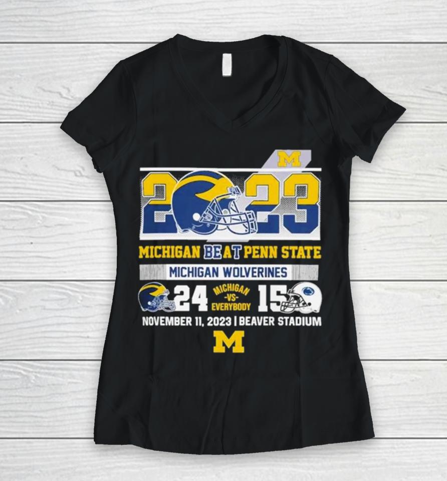 2023 Michigan Beat Penn State Michigan Wolverines 24 15 Helmet Women V-Neck T-Shirt
