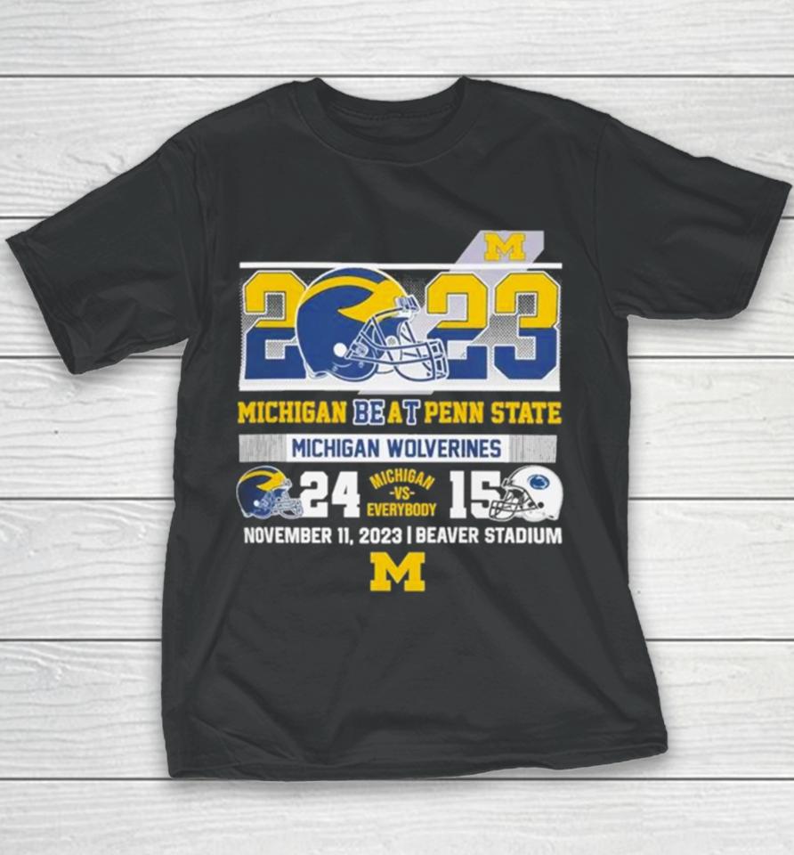 2023 Michigan Beat Penn State Michigan Wolverines 24 15 Helmet Youth T-Shirt