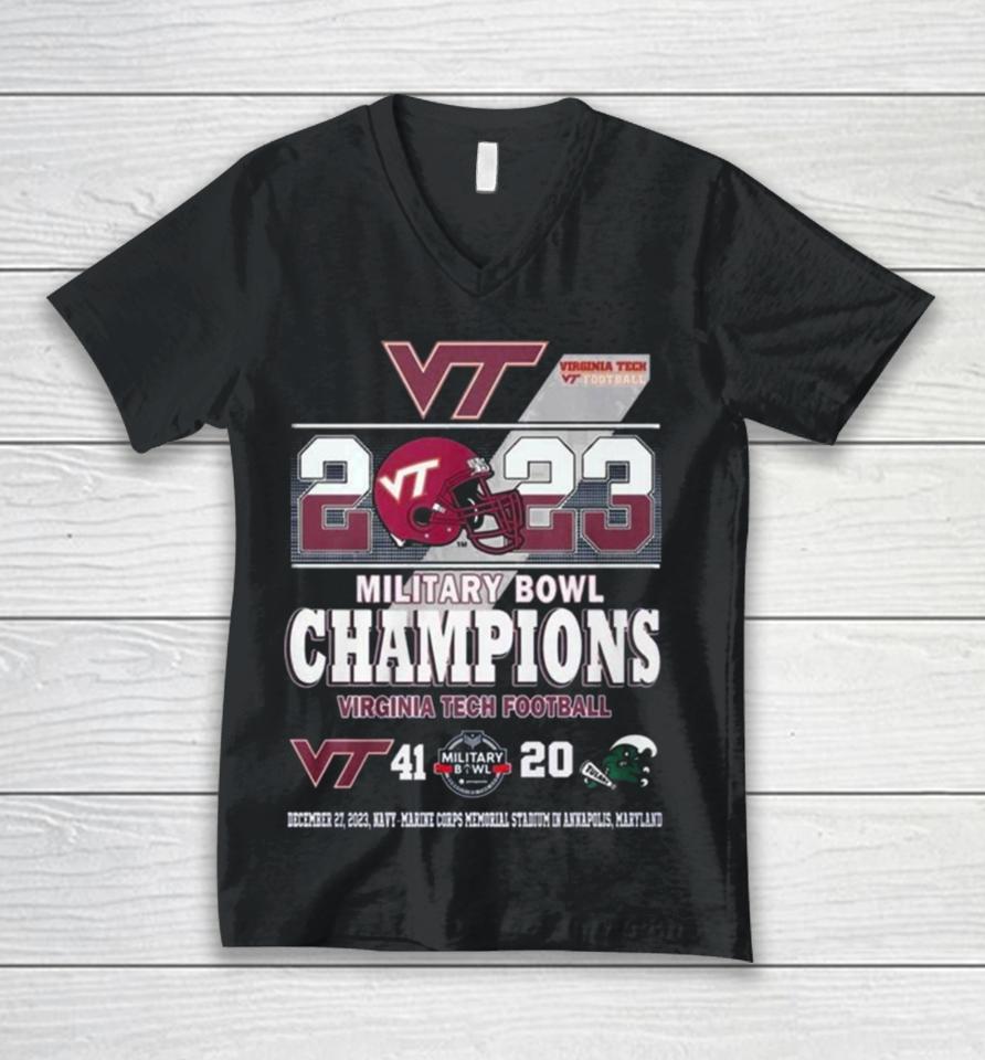 2023 Military Bowl Champions Virginia Tech Football 41 20 Tulane Football Unisex V-Neck T-Shirt