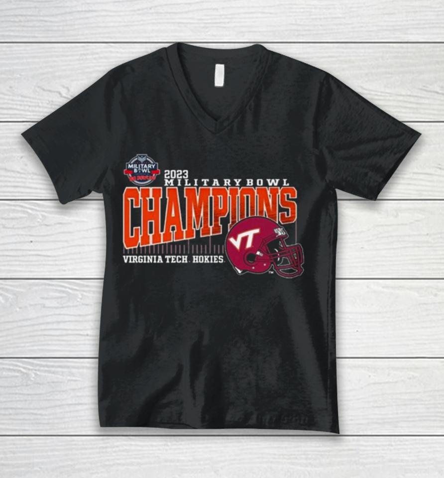 2023 Military Bowl Champions Virginia Tech Hokies Unisex V-Neck T-Shirt