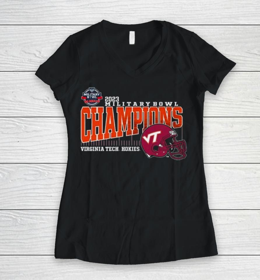 2023 Military Bowl Champions Virginia Tech Hokies Women V-Neck T-Shirt