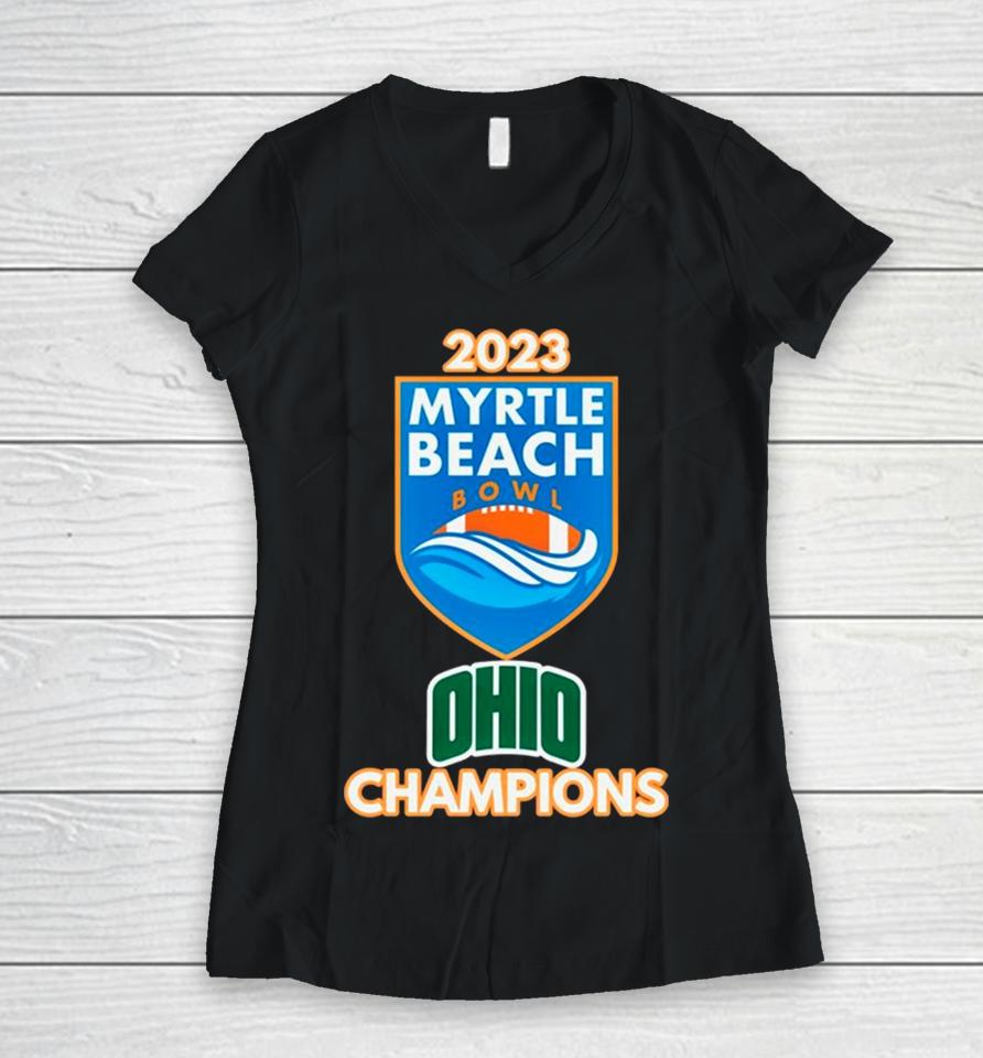 2023 Myrtle Beach Bowl Ohio Bobcat Champions Women V-Neck T-Shirt