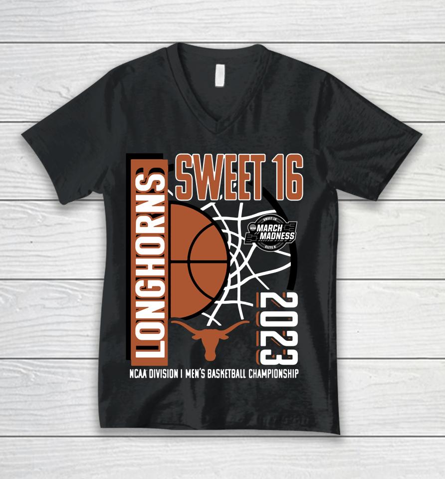 2023 Ncaa Texas Longhorns Fanatics Branded Men's Basketball Tournament March Madness Sweet 16 Unisex V-Neck T-Shirt