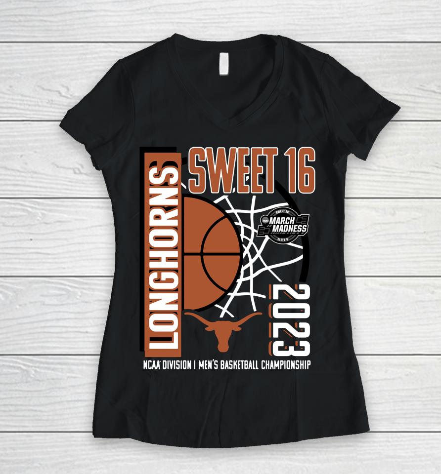 2023 Ncaa Texas Longhorns Fanatics Branded Men's Basketball Tournament March Madness Sweet 16 Women V-Neck T-Shirt