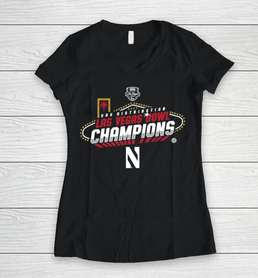 2023 Srs Distribution Las Vegas Bowl Northwestern Wildcats Champions Women V-Neck T-Shirt