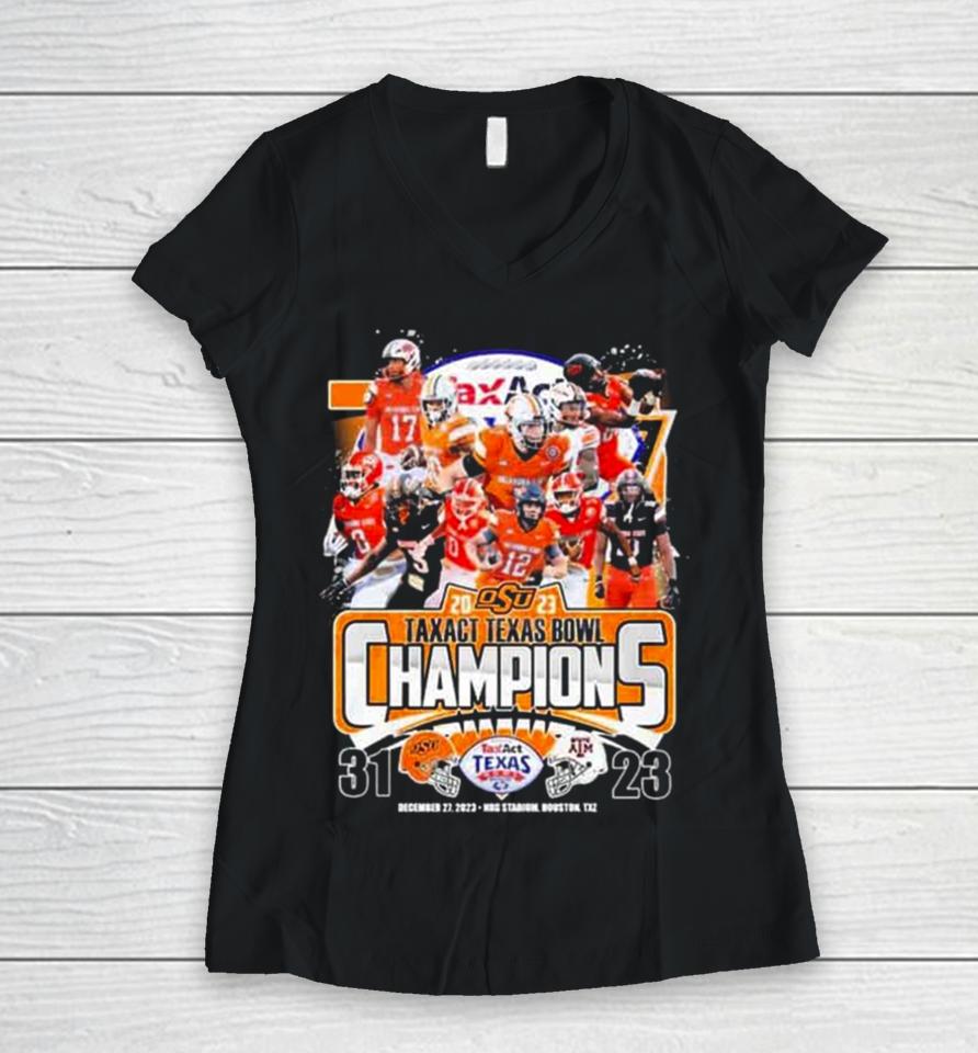 2023 Tax Act Texas Bowl Champions Oklahoma State Cowboys Team Women V-Neck T-Shirt