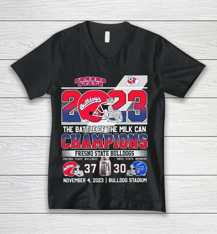 2023 The Battle Of The Milk Can Champions Fresno State Bulldogs 37 – 30 November 4, 2023 Bulldog Stadium Unisex V-Neck T-Shirt