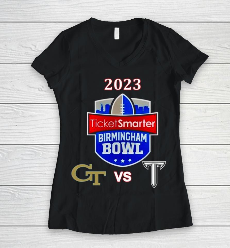2023 Ticketsmarter Birmingham Bowl Georgia Tech Vs Troy Protective Stadium Birmingham Al Women V-Neck T-Shirt