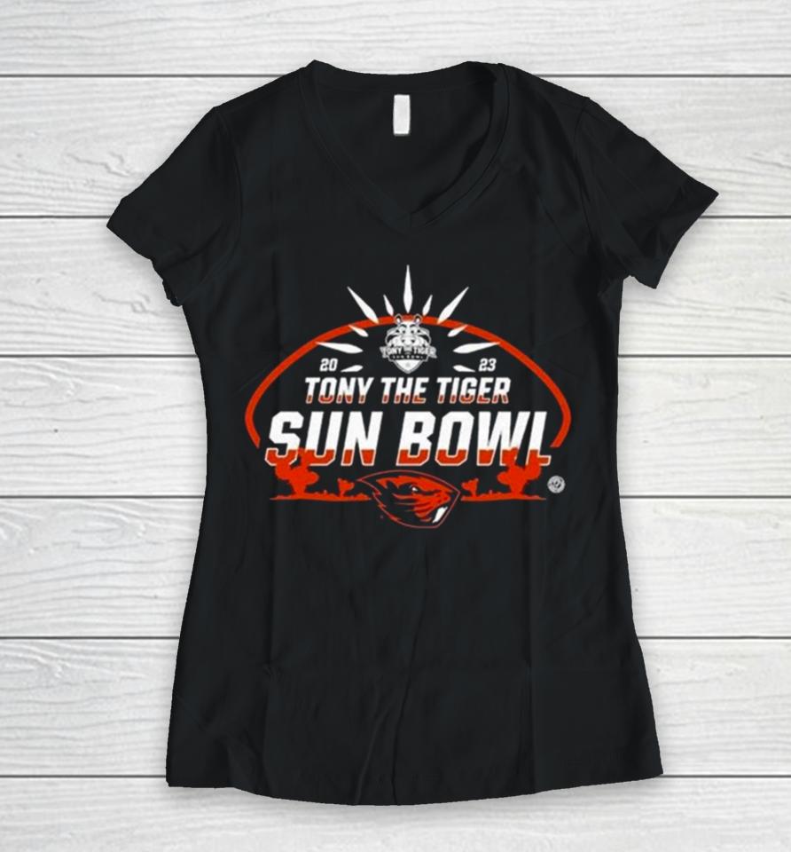 2023 Tony The Tiger Sun Bowl Oregon State Beavers Logo Women V-Neck T-Shirt