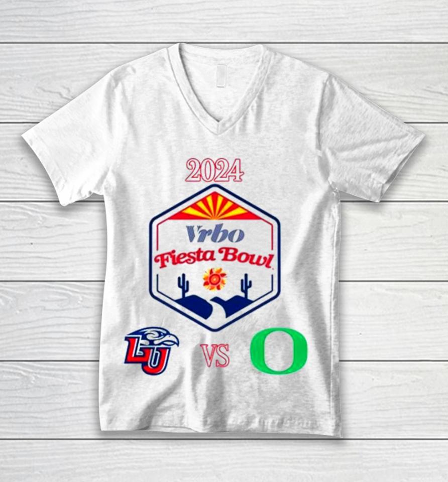2023 Vrbo Fiesta Bowl Liberty Flames Vs Oregon Ducks Matchup Unisex V-Neck T-Shirt