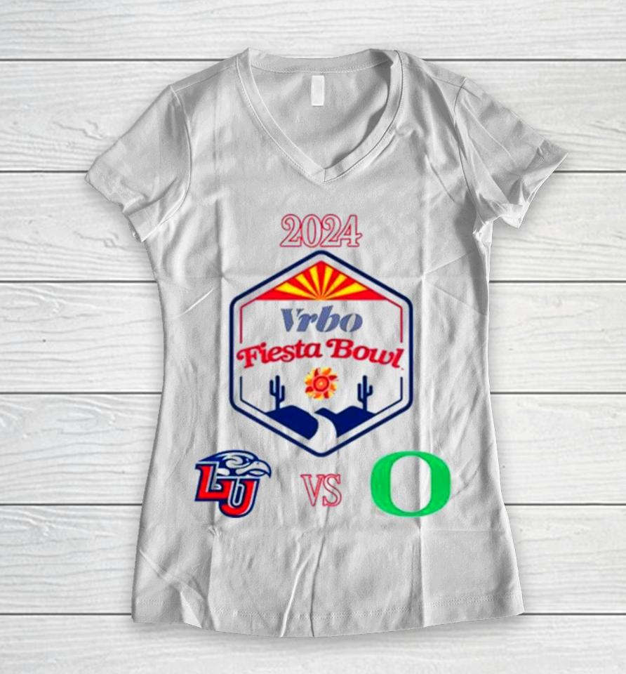 2023 Vrbo Fiesta Bowl Liberty Flames Vs Oregon Ducks Matchup Women V-Neck T-Shirt