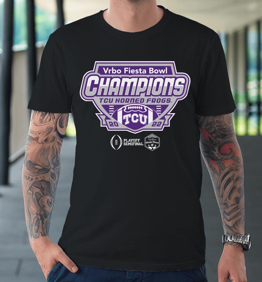 2023 Vrbo Fiesta Bowl Tcu Horned Frogs Champions Shield Black Premium T-Shirt