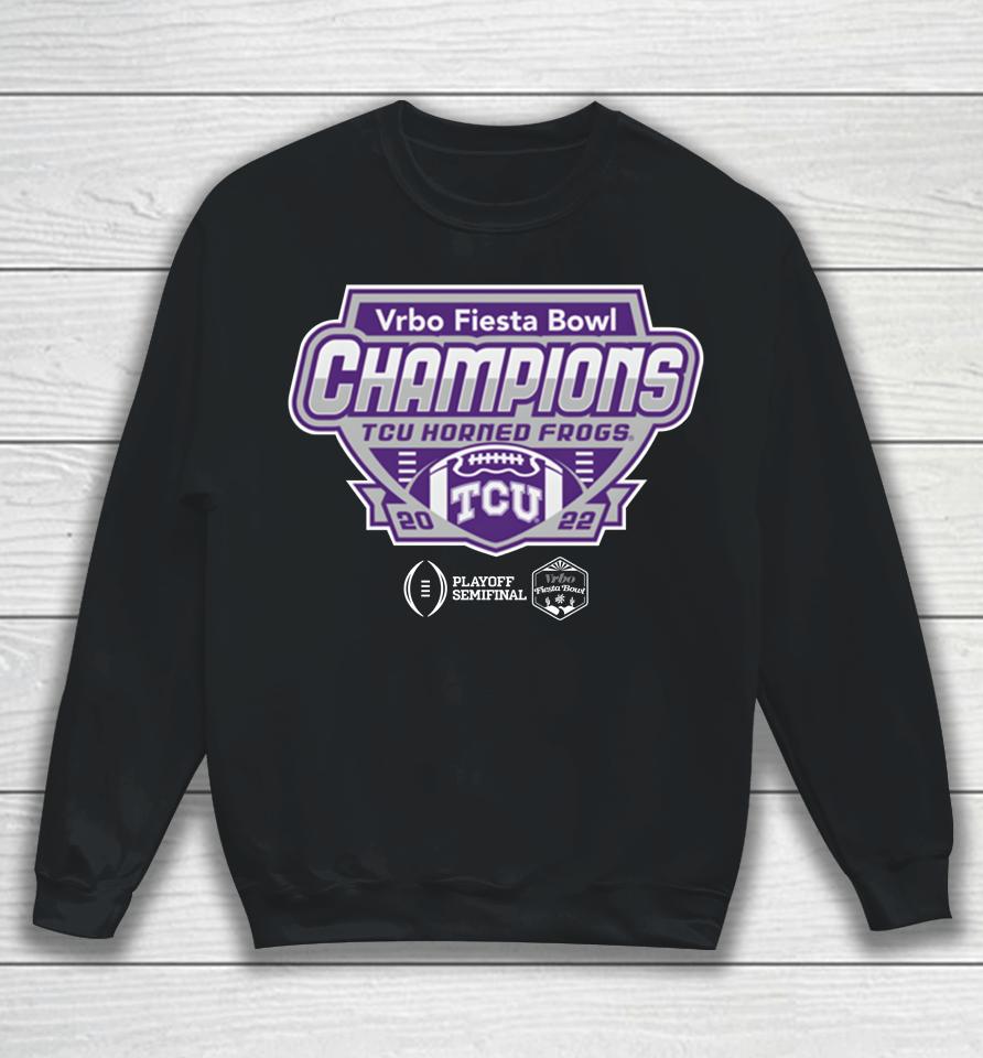 2023 Vrbo Fiesta Bowl Tcu Horned Frogs Champions Shield Black Sweatshirt