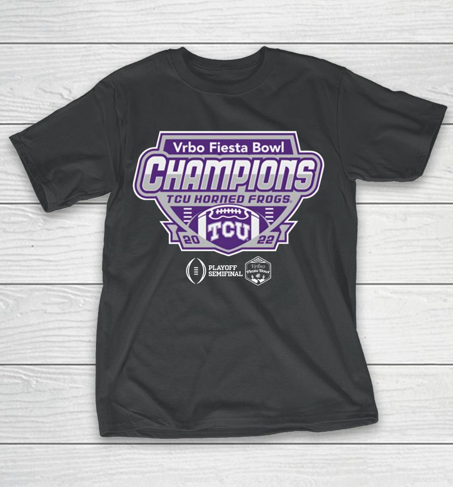 2023 Vrbo Fiesta Bowl Tcu Horned Frogs Champions Shield Black T-Shirt