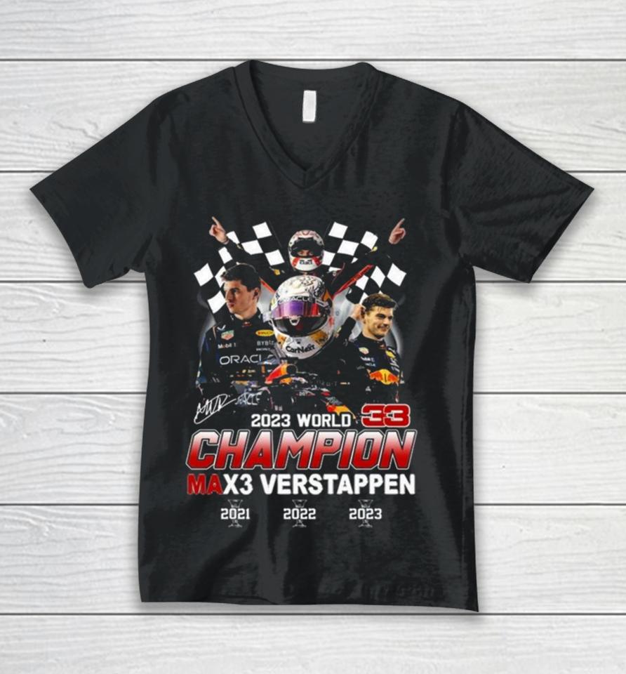 2023 World Champion Max3 Verstappen 2021 2022 2023 Signature Unisex V-Neck T-Shirt