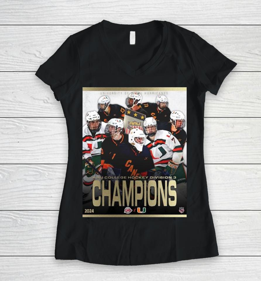 2024 Aau College Hockey Division 3 Champions Are University Of Miami Hurricanes Women V-Neck T-Shirt