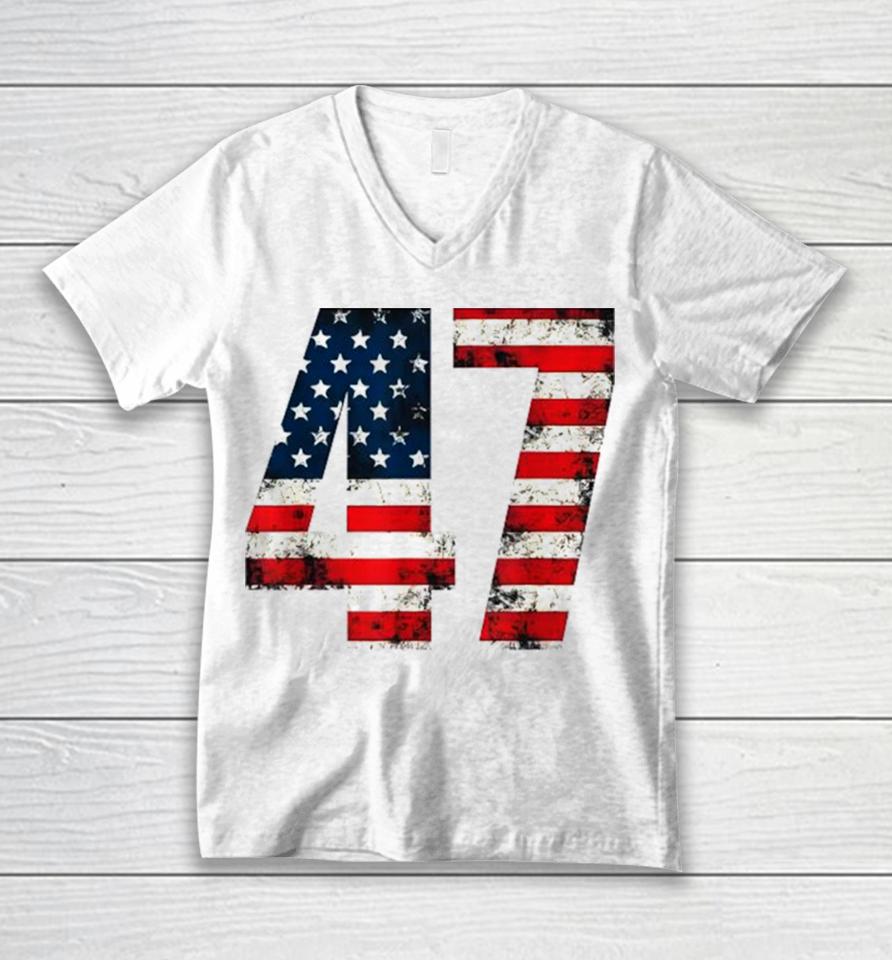 2024 American Flag America 45 47 President Donald Trump Unisex Unisex V-Neck T-Shirt