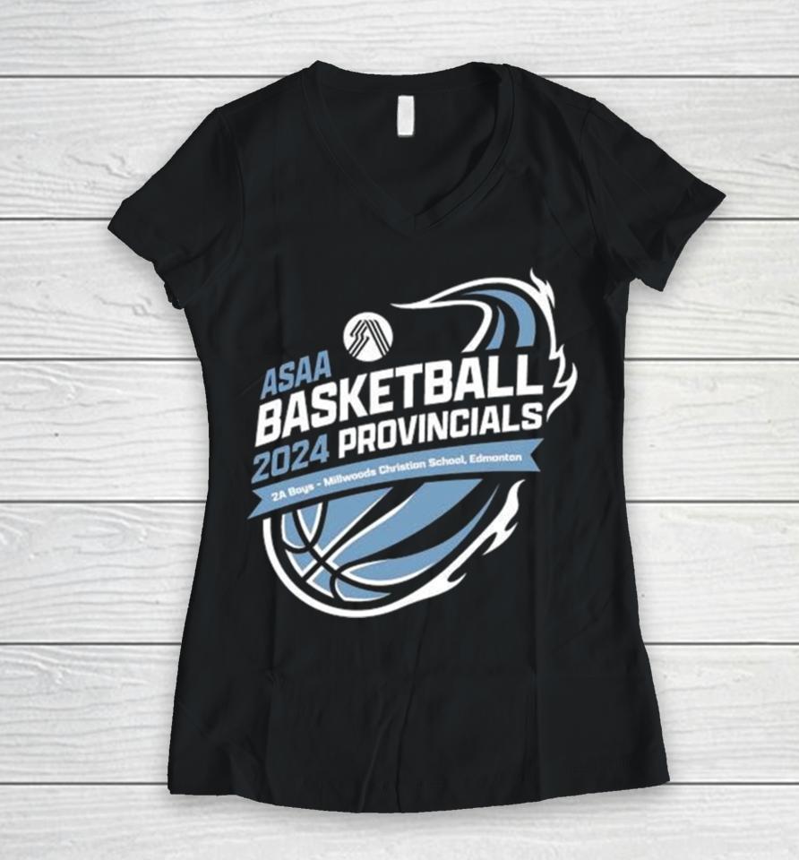 2024 Asaa Basketball Provincials 2A Boys Millwoods Christian School Women V-Neck T-Shirt