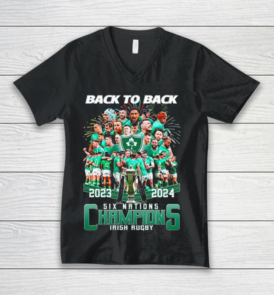 2024 Back To Back Six Nations Champions Irish Rugby Unisex V-Neck T-Shirt