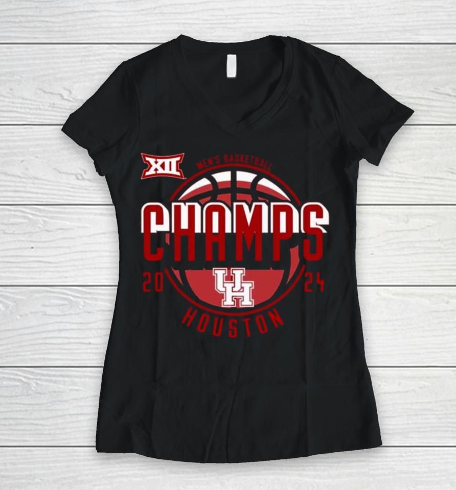 2024 Big 12 Men’s Basketball Regular Season Champions Houston Cougars Women V-Neck T-Shirt