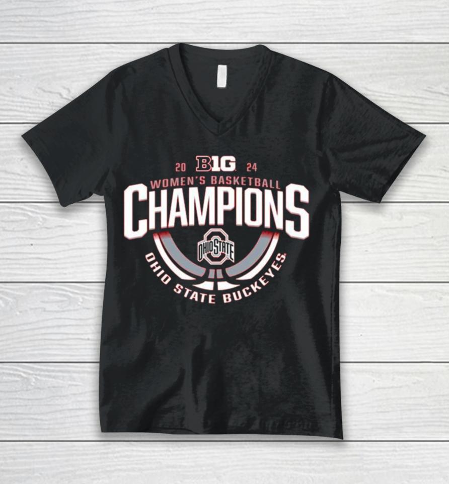 2024 Big Ten Women’s Basketball Scarlet Ohio State Buckeyes Champions Unisex V-Neck T-Shirt