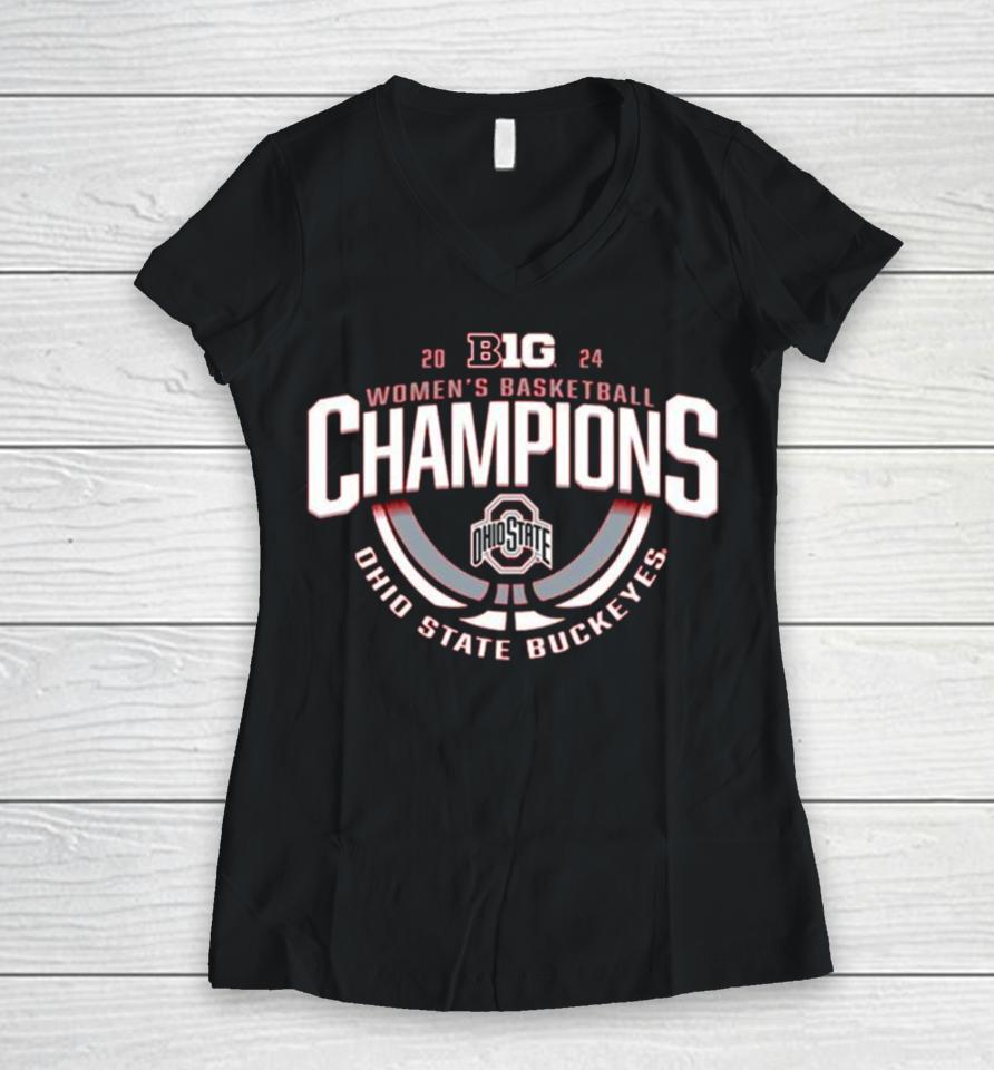 2024 Big Ten Women’s Basketball Scarlet Ohio State Buckeyes Champions Women V-Neck T-Shirt