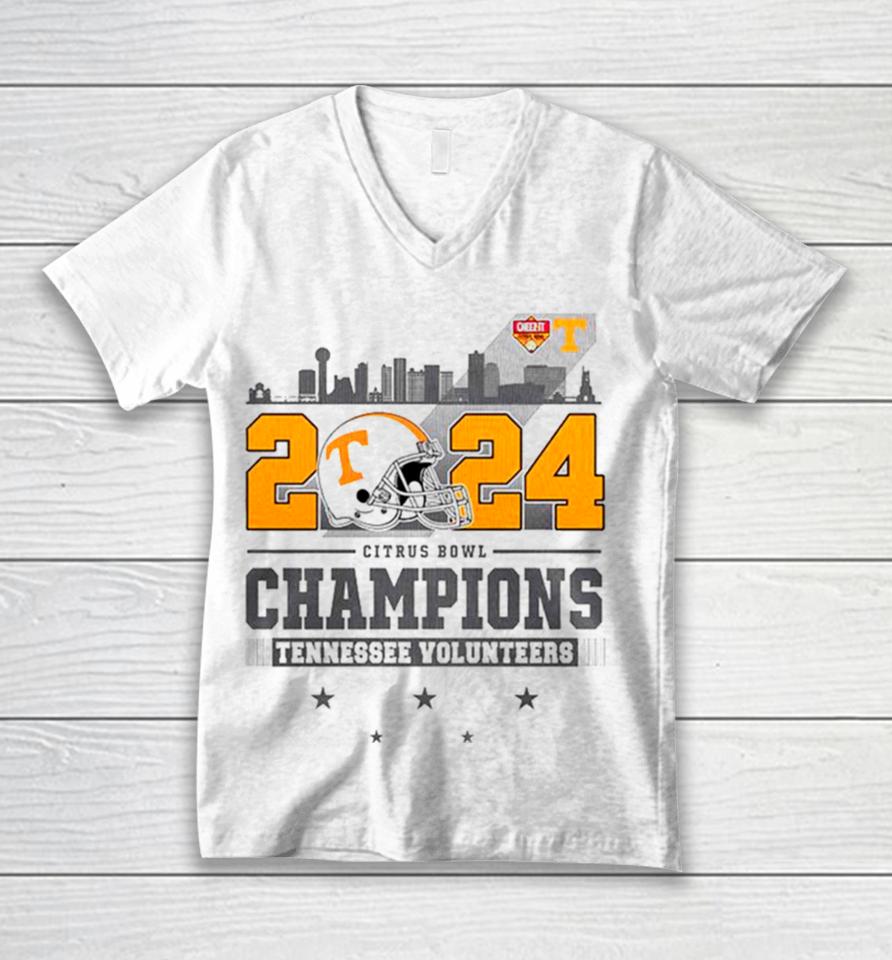 2024 Cheez It Citrus Bowl Champions Tennessee Volunteers Helmet Unisex V-Neck T-Shirt