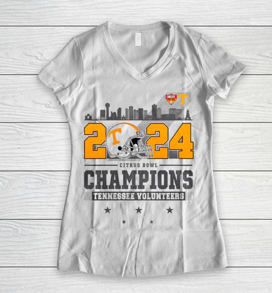 2024 Cheez It Citrus Bowl Champions Tennessee Volunteers Helmet Women V-Neck T-Shirt