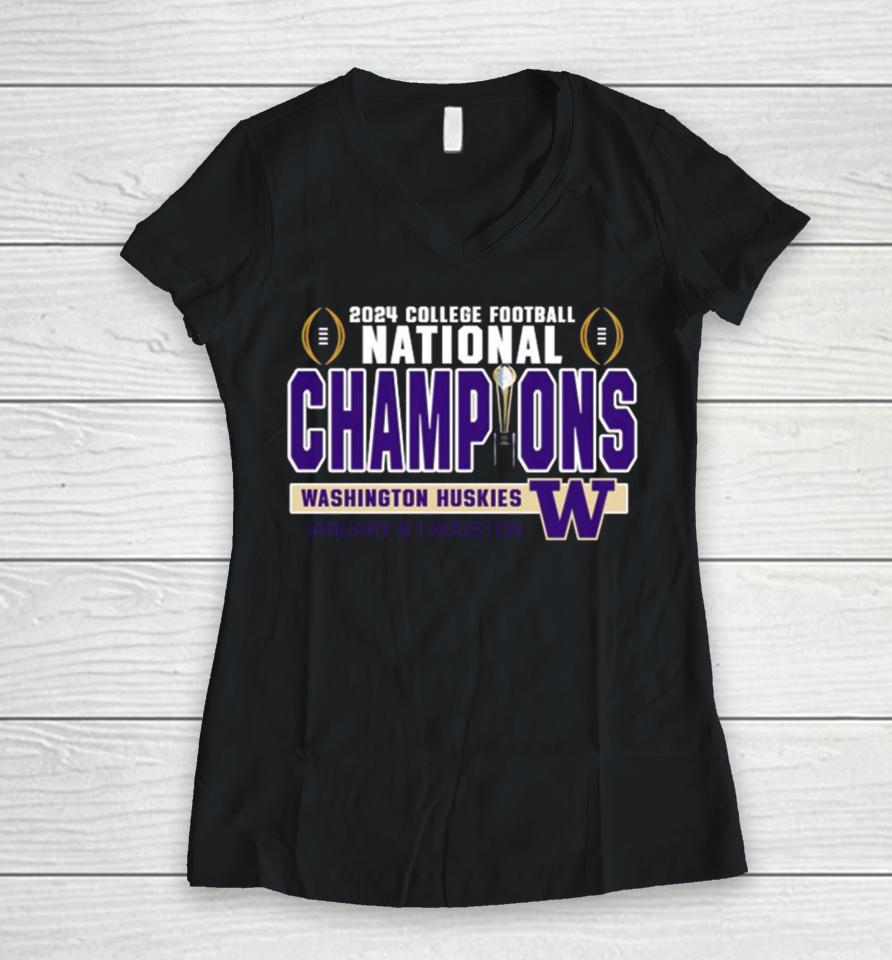 2024 College Football Playoffs National Champions Washington Huskies Football Women V-Neck T-Shirt