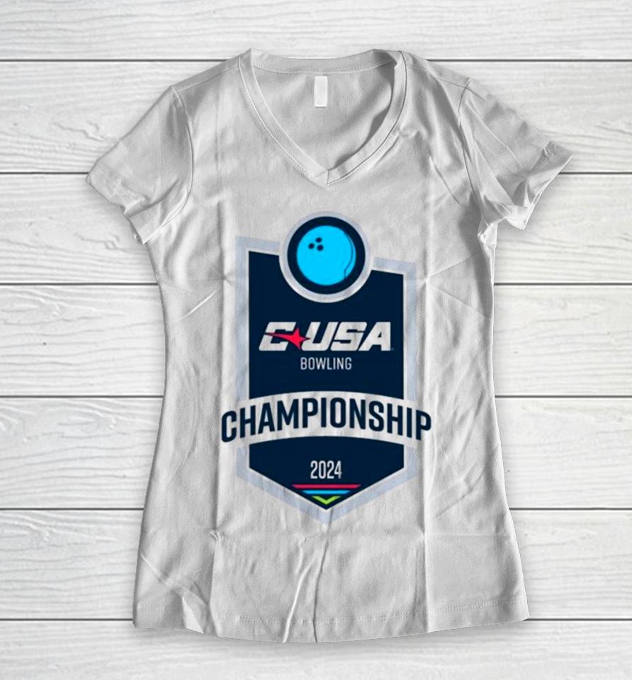 2024 Conference Usa Bowling Championship Logo Women V-Neck T-Shirt