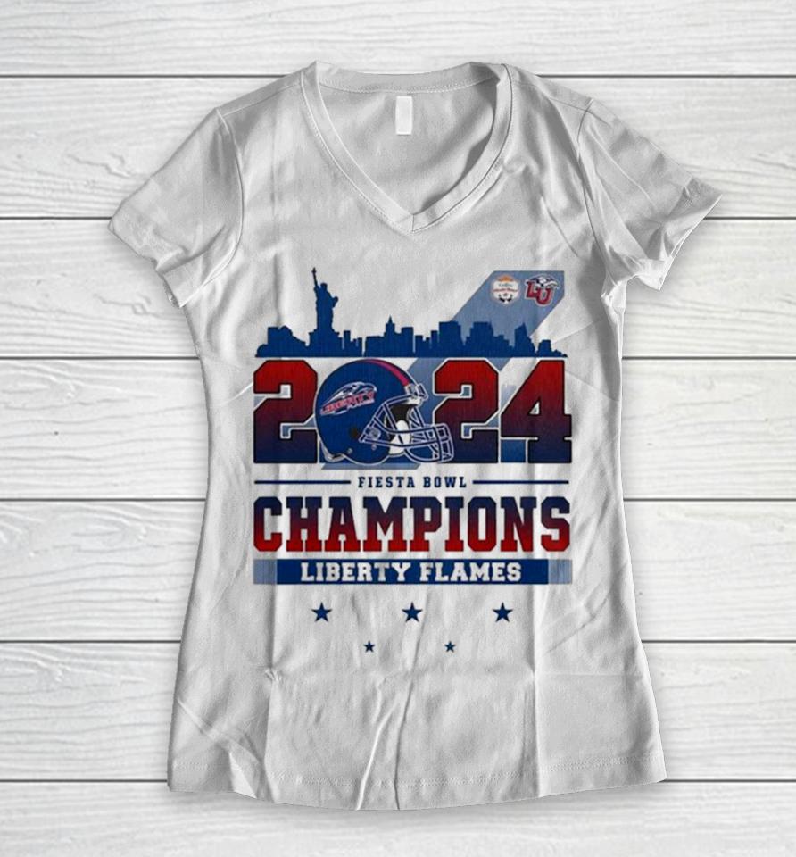 2024 Fiesta Bowl Champions Liberty Flames Football Women V-Neck T-Shirt