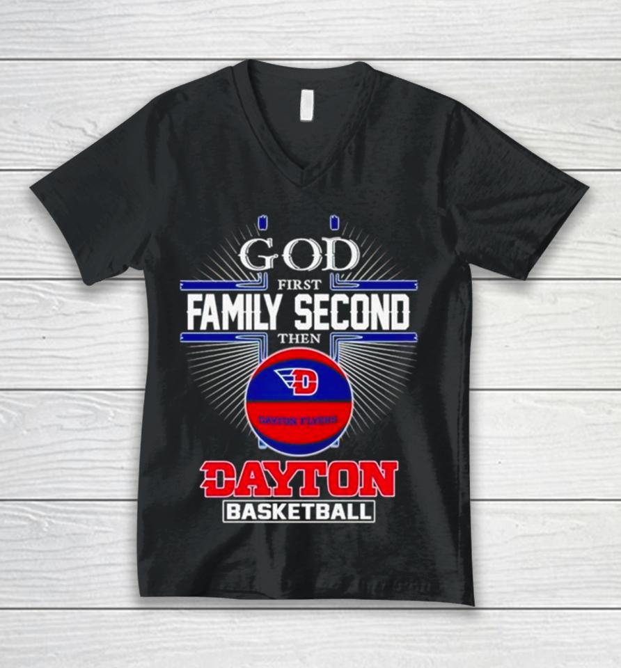 2024 God First Family Second Then Dayton Basketball Unisex V-Neck T-Shirt