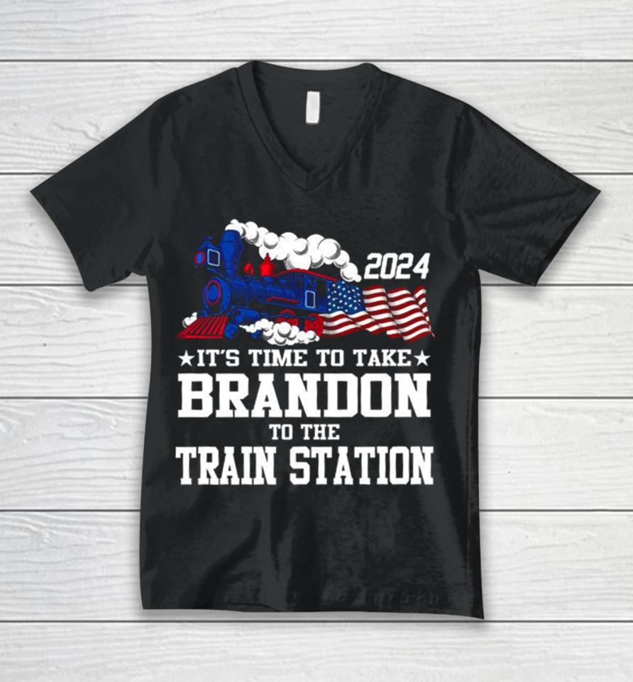 2024 It’s Time To Take Brandon To The Train Station Unisex V-Neck T-Shirt