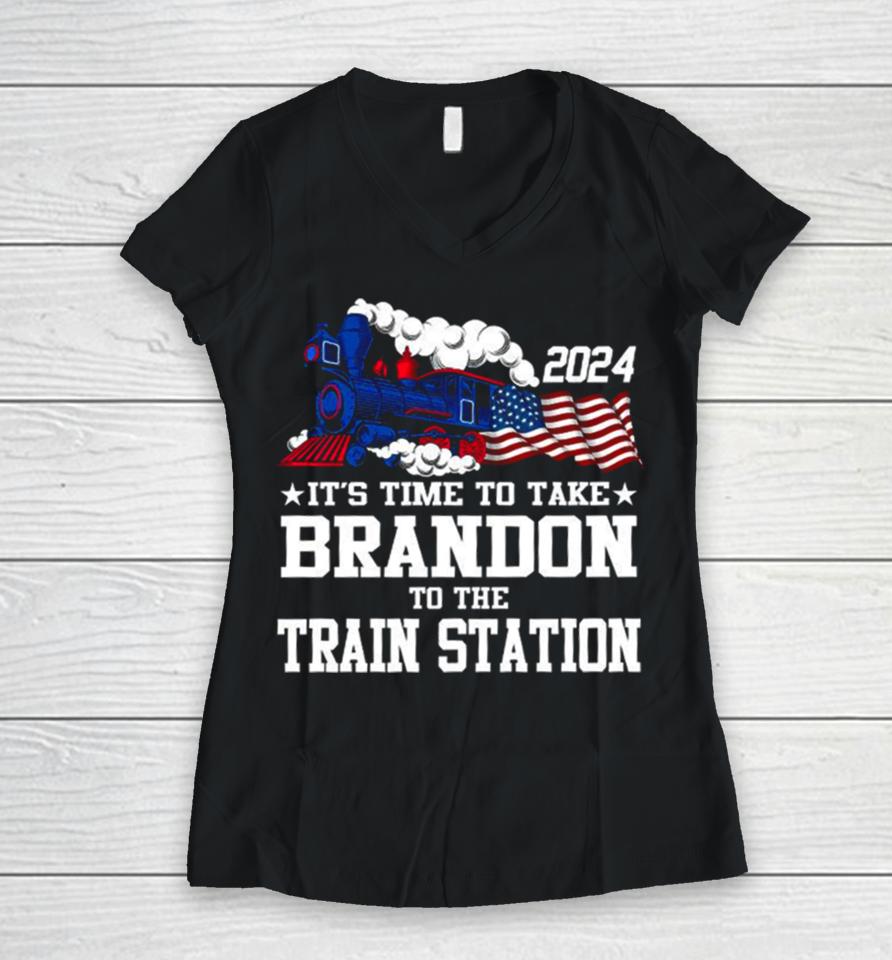 2024 It’s Time To Take Brandon To The Train Station Women V-Neck T-Shirt