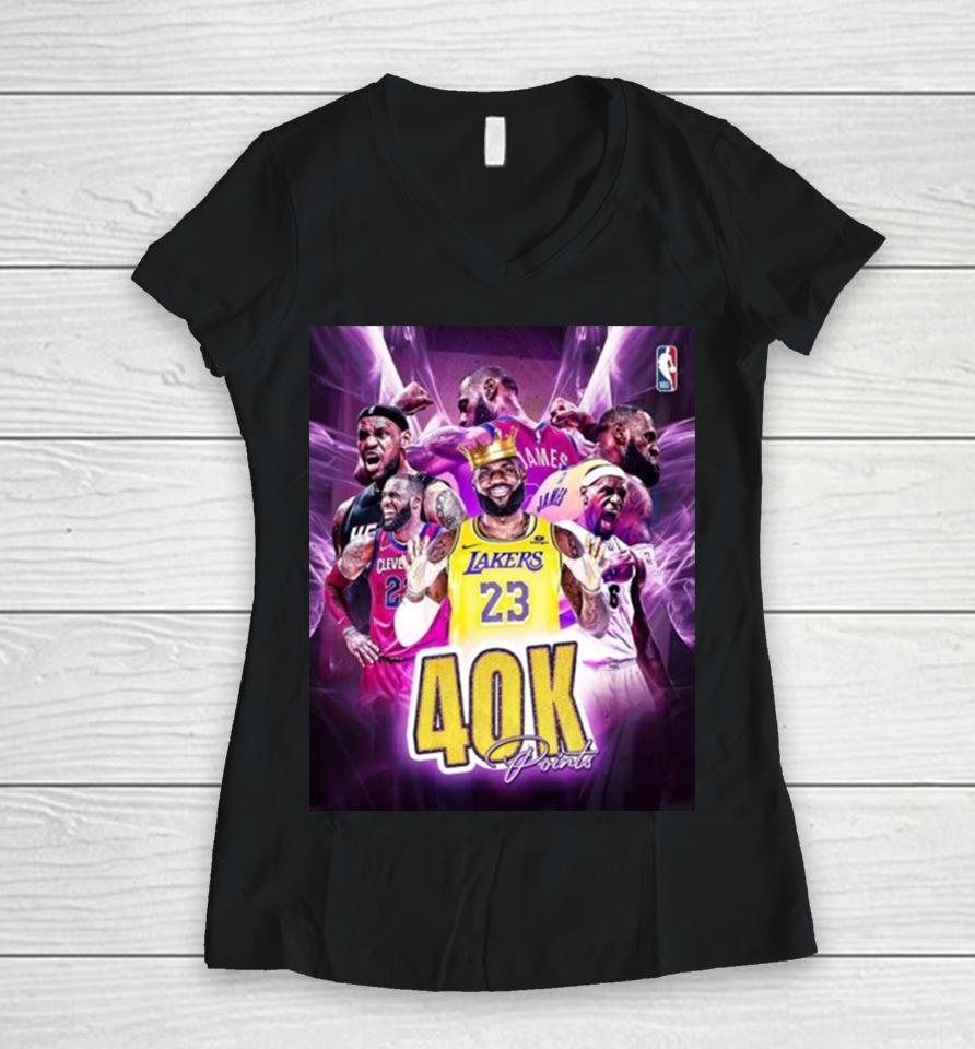 2024 Lebron James Is The First Player In The History Of The Nba To Reach 40,000 Career Points Women V-Neck T-Shirt