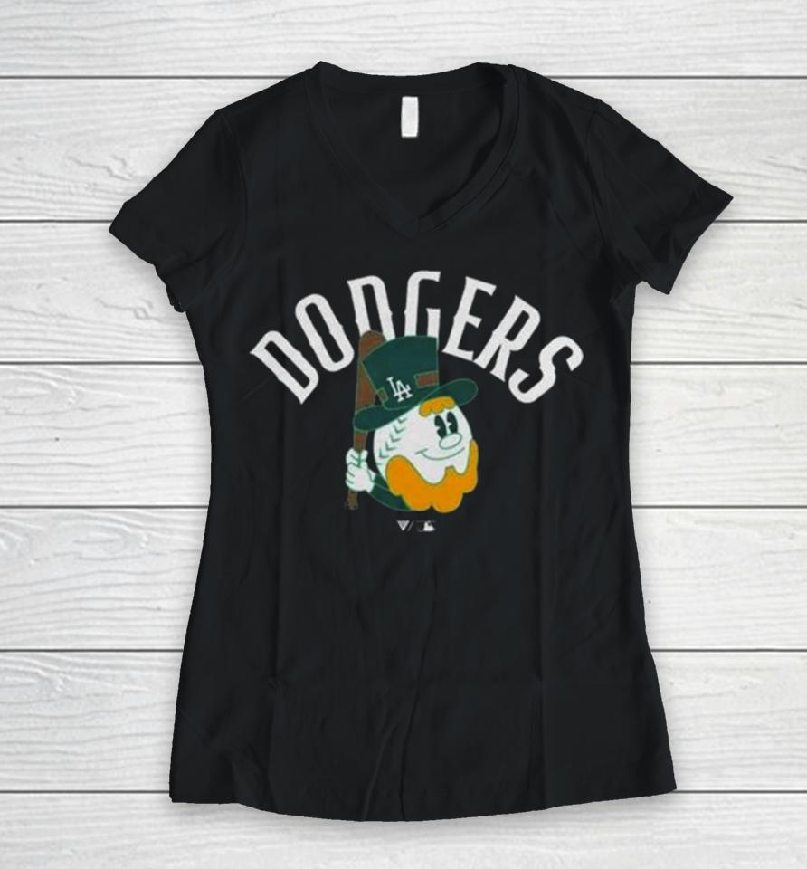 2024 Los Angeles Dodgers Levelwear Green St. Patrick’s Day Women V-Neck T-Shirt
