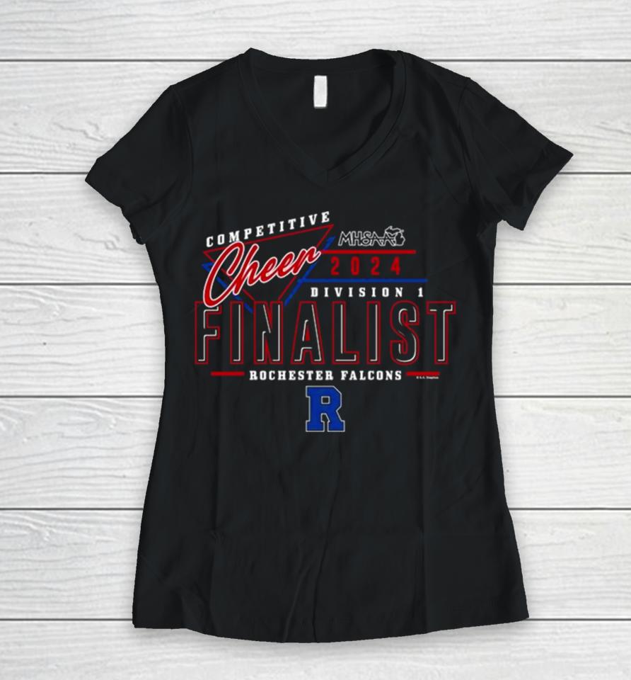 2024 Mhsaa Cheer D1 Finalist Rochester Falcons Women V-Neck T-Shirt