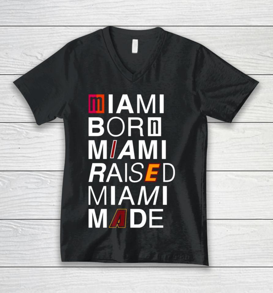 2024 Miami Born Miami Raised Miami Made Logos Unisex V-Neck T-Shirt
