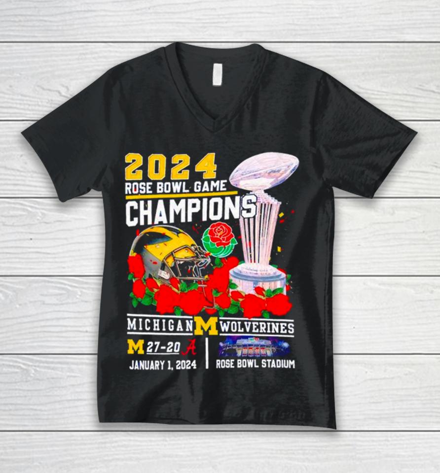 2024 Michigan Wolverines Rose Bowl Game Champions Unisex V-Neck T-Shirt