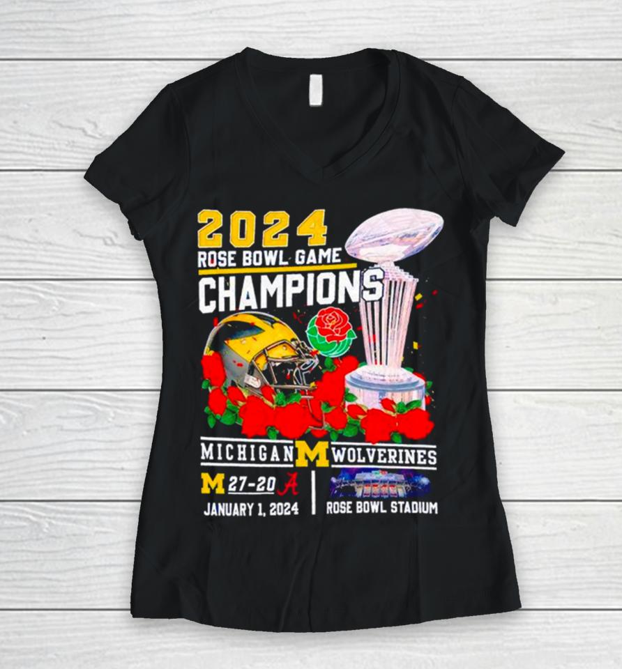 2024 Michigan Wolverines Rose Bowl Game Champions Women V-Neck T-Shirt
