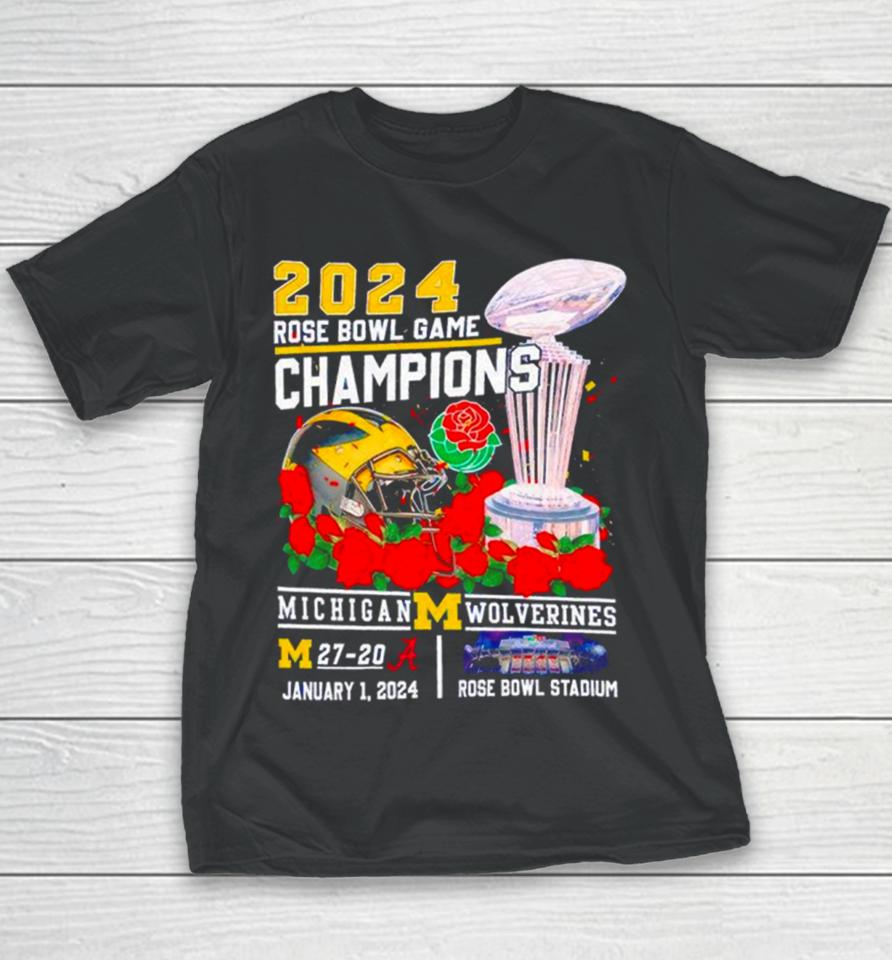 2024 Michigan Wolverines Rose Bowl Game Champions Youth T-Shirt
