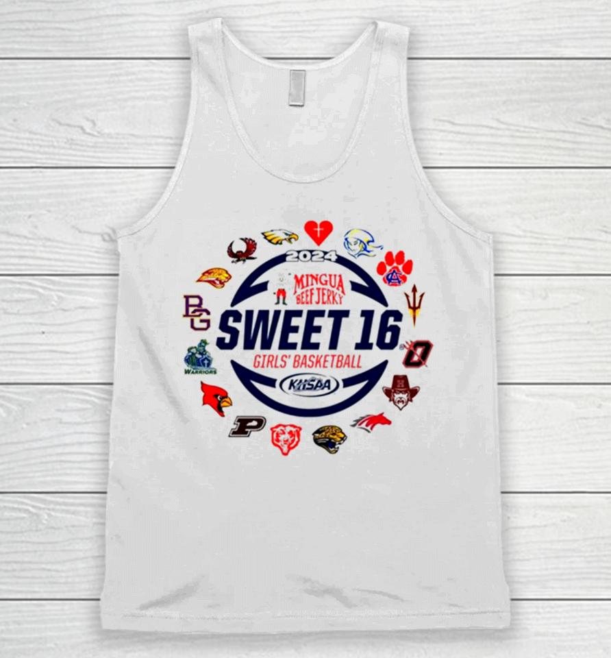 2024 Mingua Beef Jerky Sweet 16 Girls’ Basketball Logo Unisex Tank Top