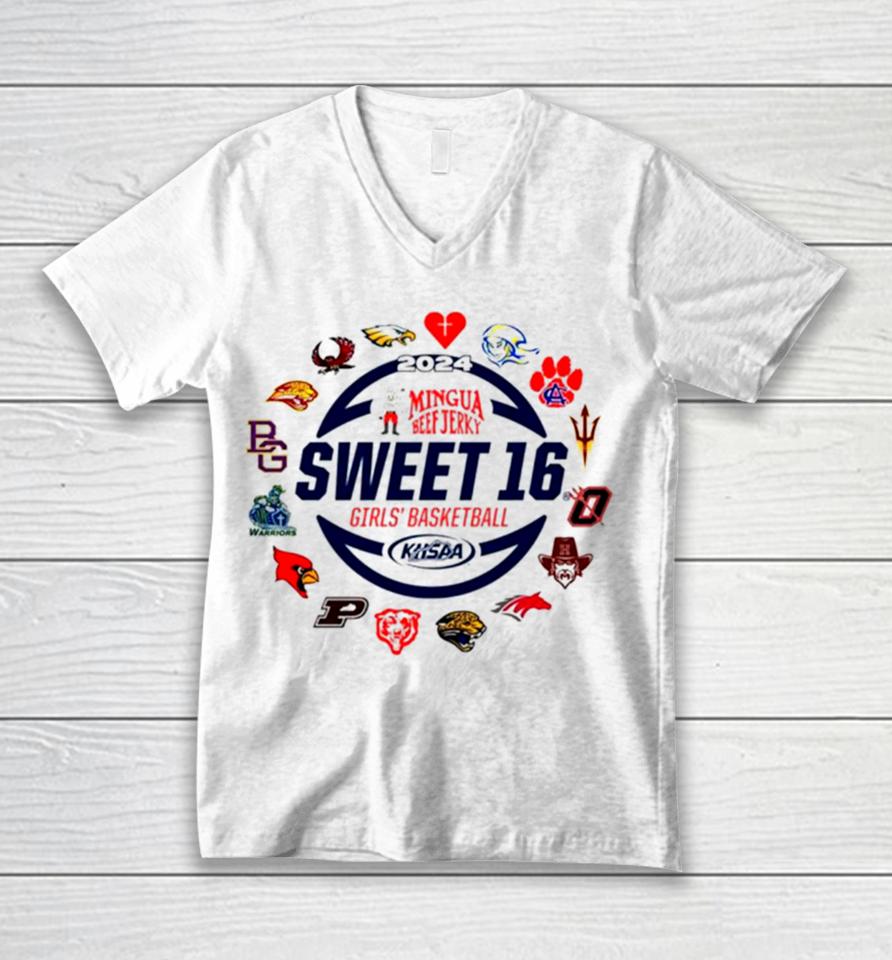 2024 Mingua Beef Jerky Sweet 16 Girls’ Basketball Logo Unisex V-Neck T-Shirt
