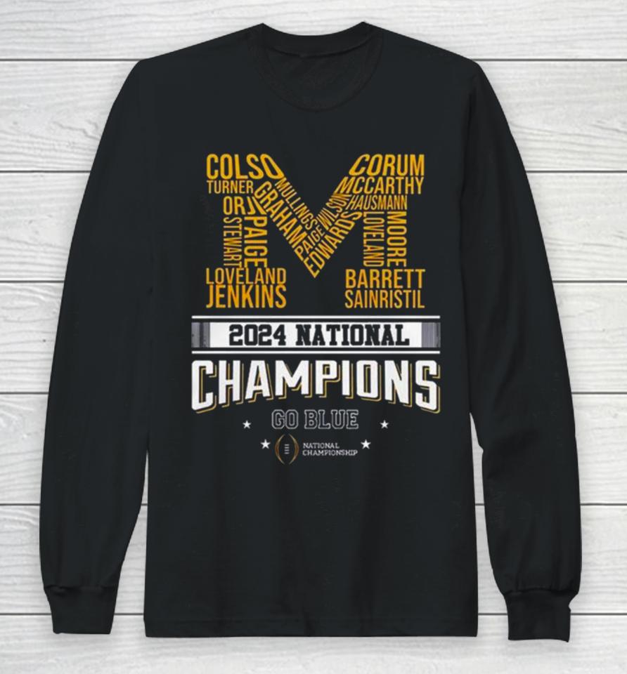2024 National Champions Go Blue Michigan Wolverines M Logo Long Sleeve T-Shirt
