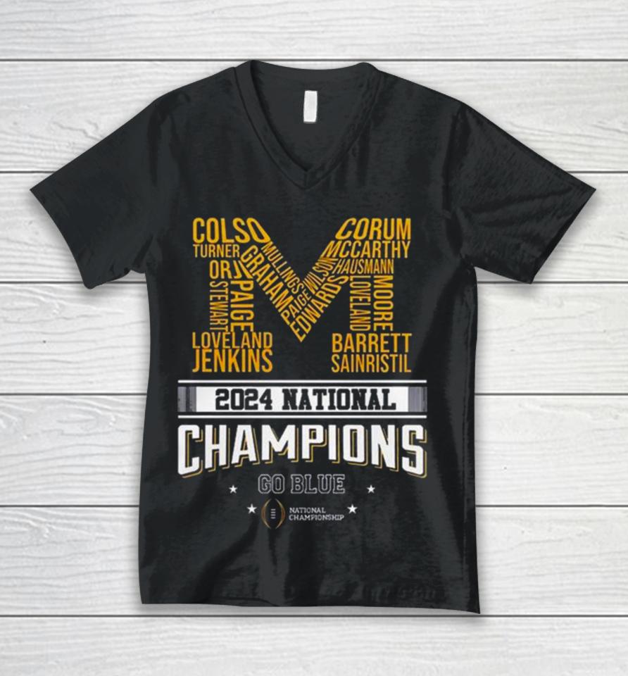 2024 National Champions Go Blue Michigan Wolverines M Logo Unisex V-Neck T-Shirt