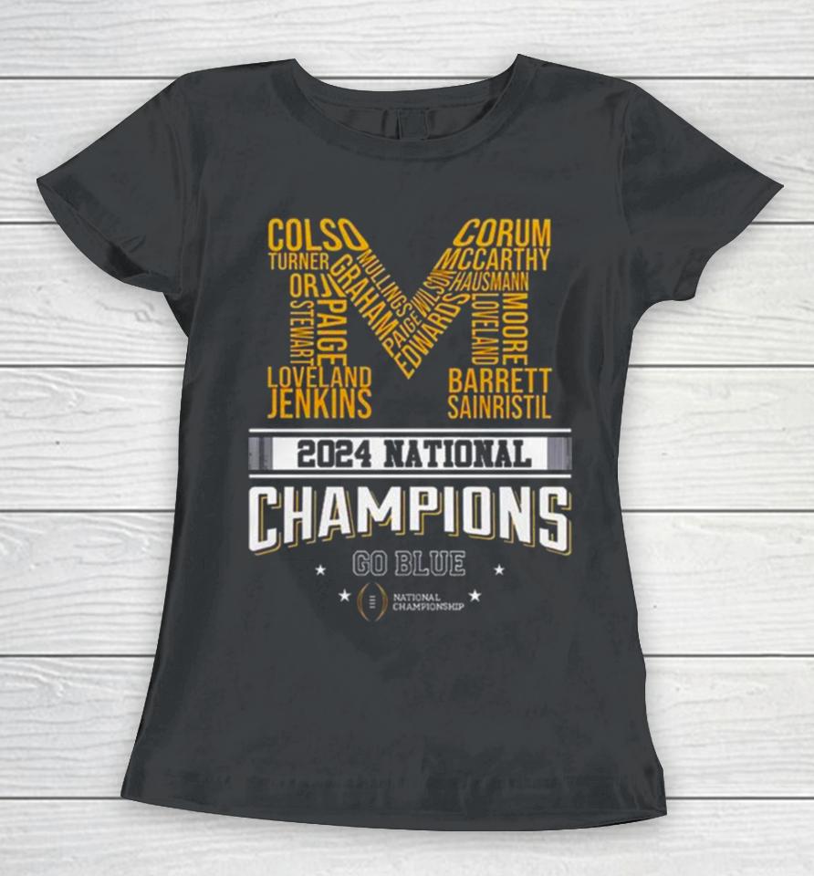 2024 National Champions Go Blue Michigan Wolverines M Logo Women T-Shirt
