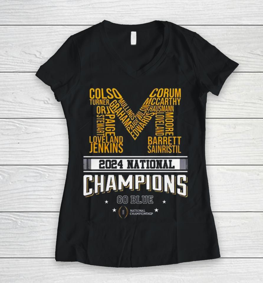 2024 National Champions Go Blue Michigan Wolverines M Logo Women V-Neck T-Shirt