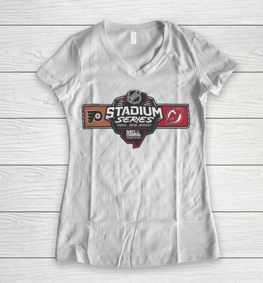 2024 Navy Federal Credit Union Nhl Stadium Series Philadelphia Flyers Vs New Jersey Devils Women V-Neck T-Shirt