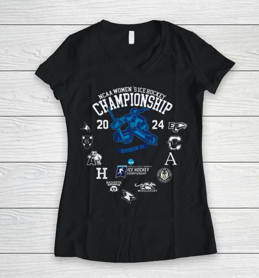 2024 Ncaa Division Iii Women’s Ice Hockey 1St Round Quarterfinal Champion All Teams Women V-Neck T-Shirt