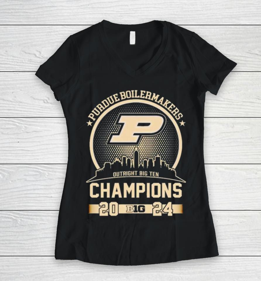 2024 Purdue Boilermakers Basketball Big 10 Champions Women V-Neck T-Shirt